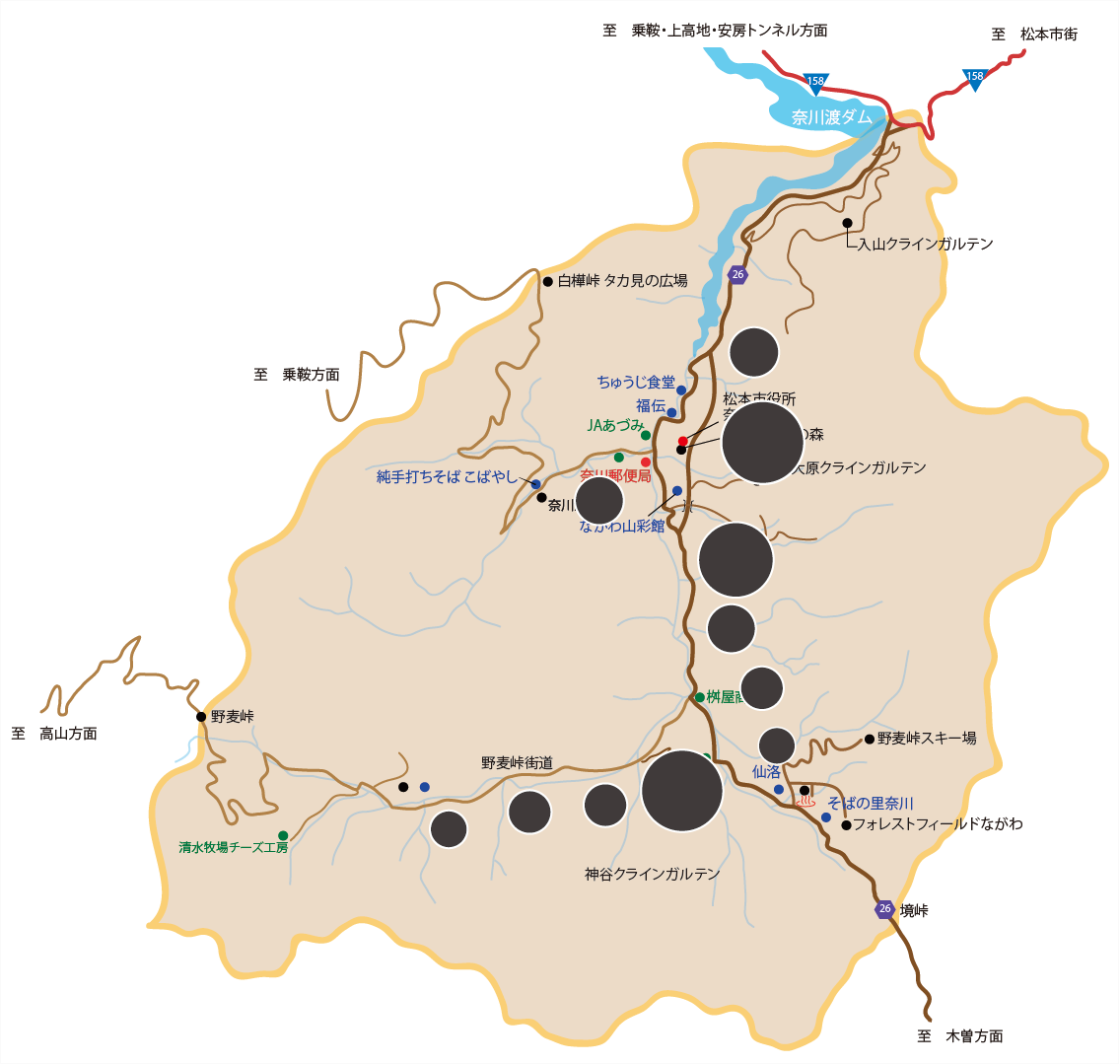奈川地域のそば畑の分布図